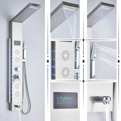 DecorBites™ LED Rainfall Shower Panel System Black/Brushed Finish