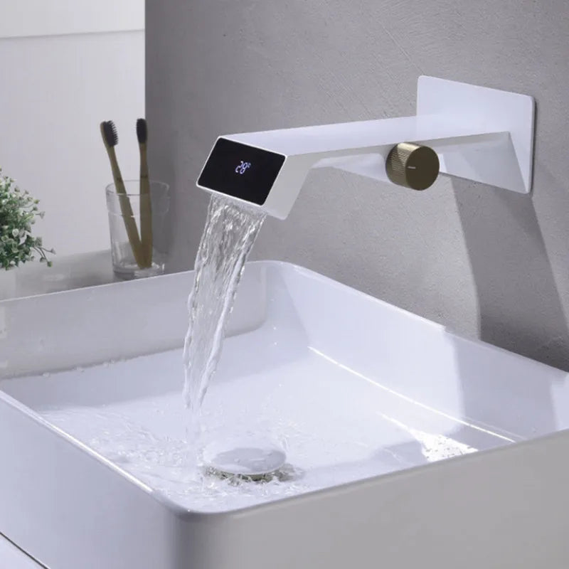 Decorbites™ LED-Waschtischarmatur Wandmontiert Heiß-Kalt-Mischer Badezimmer Messing-Waschbecken