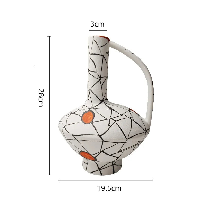 Jarrón de cerámica DecorBites™ con líneas geométricas y decoración de flecos