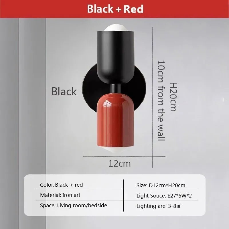 DecorBites™ مصباح حائط LED كريمي برأسين من الماكارون باللون الأسود للديكور المنزلي