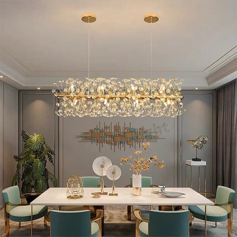 Decorbites™ Candelabro de Cristal Dorado: Lámpara Colgante LED de Lujo para Sala de Estar y Comedor
