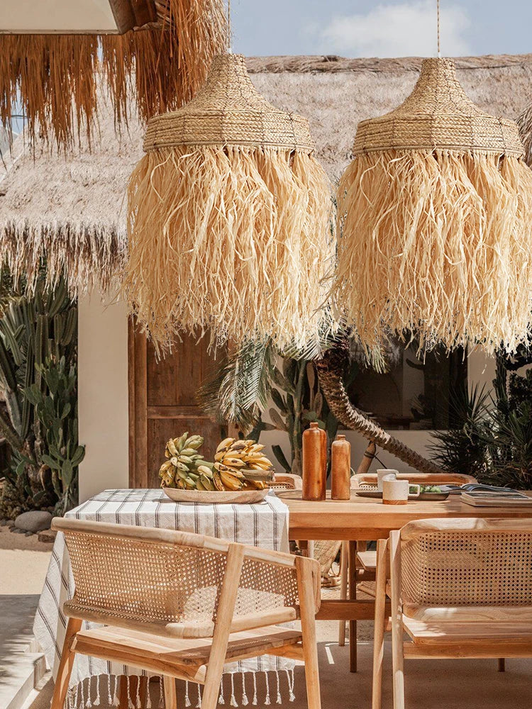 DecorBites™ Handmade Woven Rattan Grass Pendant Lamps - Simple Natural Design for Wabi Sabi Style