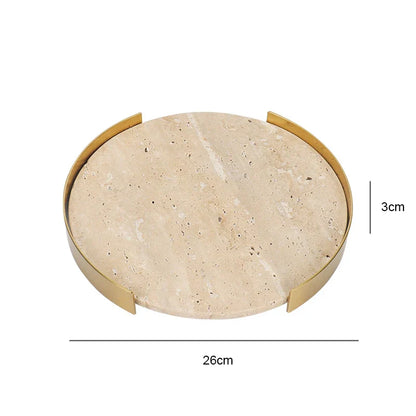 صينية ديكوربايتس™ من الرخام الترافرتين باللون البني البيج مع إطار معدني
