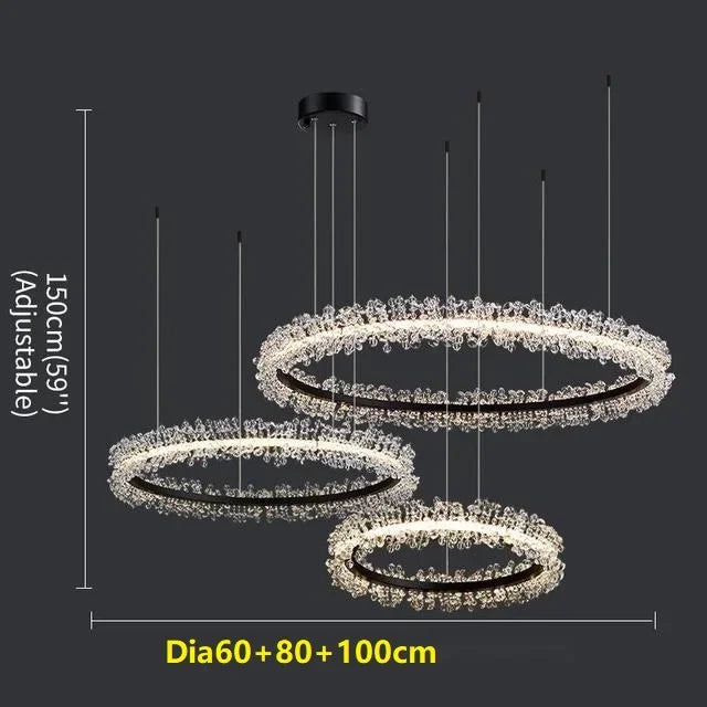 Lámpara de araña LED DecorBites™ con anillo de cristal dorado para decoración del hogar. Ideal para sala de estar, comedor y dormitorio de lujo.