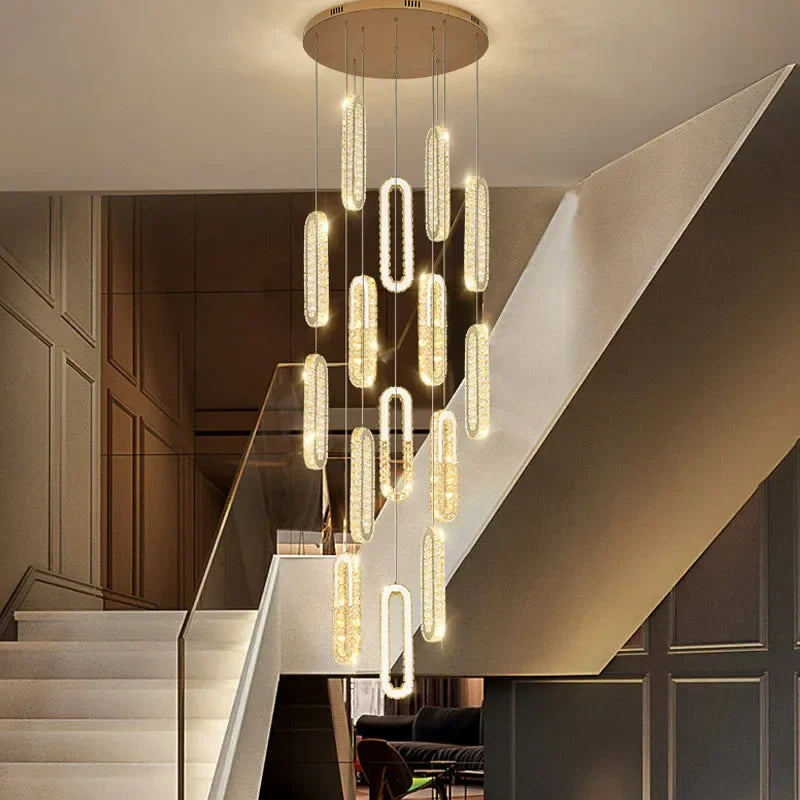 DecorBites™ Gold Crystal LED Chandelier: Modern Luxury Long Pendant Light for Living Room