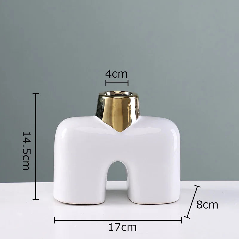 DecorBites™ Gold Geometry Ceramic Vase Desk Decoration Modern Floral Room Decor Vase