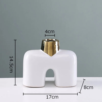 DecorBites™ Gold Geometry Ceramic Vase Desk Decoration Modern Floral Room Decor Vase