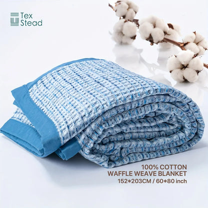 Decobites Waffle Weave Blanket | 100% Vintage Washed Cotton | Lightweight & Breathable | All Season Comfort