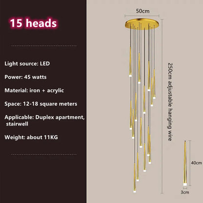 DecorBites™ Loft Black LED Stair Chandelier for Modern Living Room and Restaurant