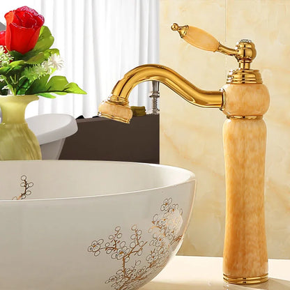DecorBites™ Gold Jade Brass Bathroom Basin Faucet | Deck Mounted Hot Cold Water Mixer