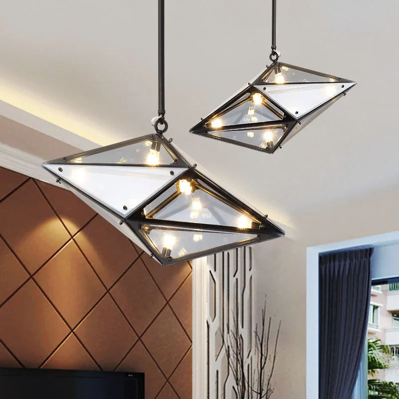 DecorBites™ Diamond Glass LED Pendant Light Smoky Gray Amber Hanging Lamp for Living Room