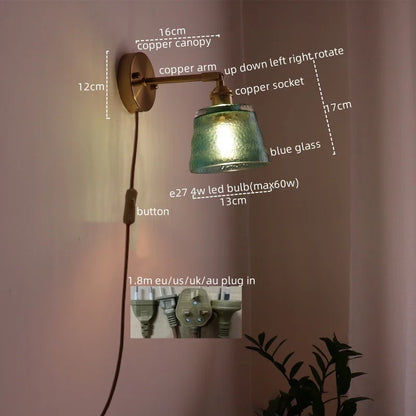 DecorBites™ LED Green Glass Wall Light for Home Decor, Japanese Style, Bedroom, Living Room