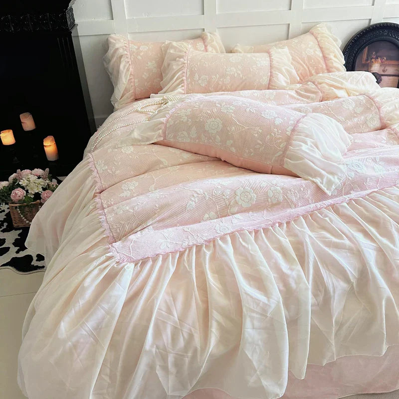 Velvet Ruffled Bedding Set