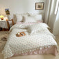 Decobites Floral Lace Ruffle Bedding Set, Fresh Flower Single Duvet Cover, 100% Cotton