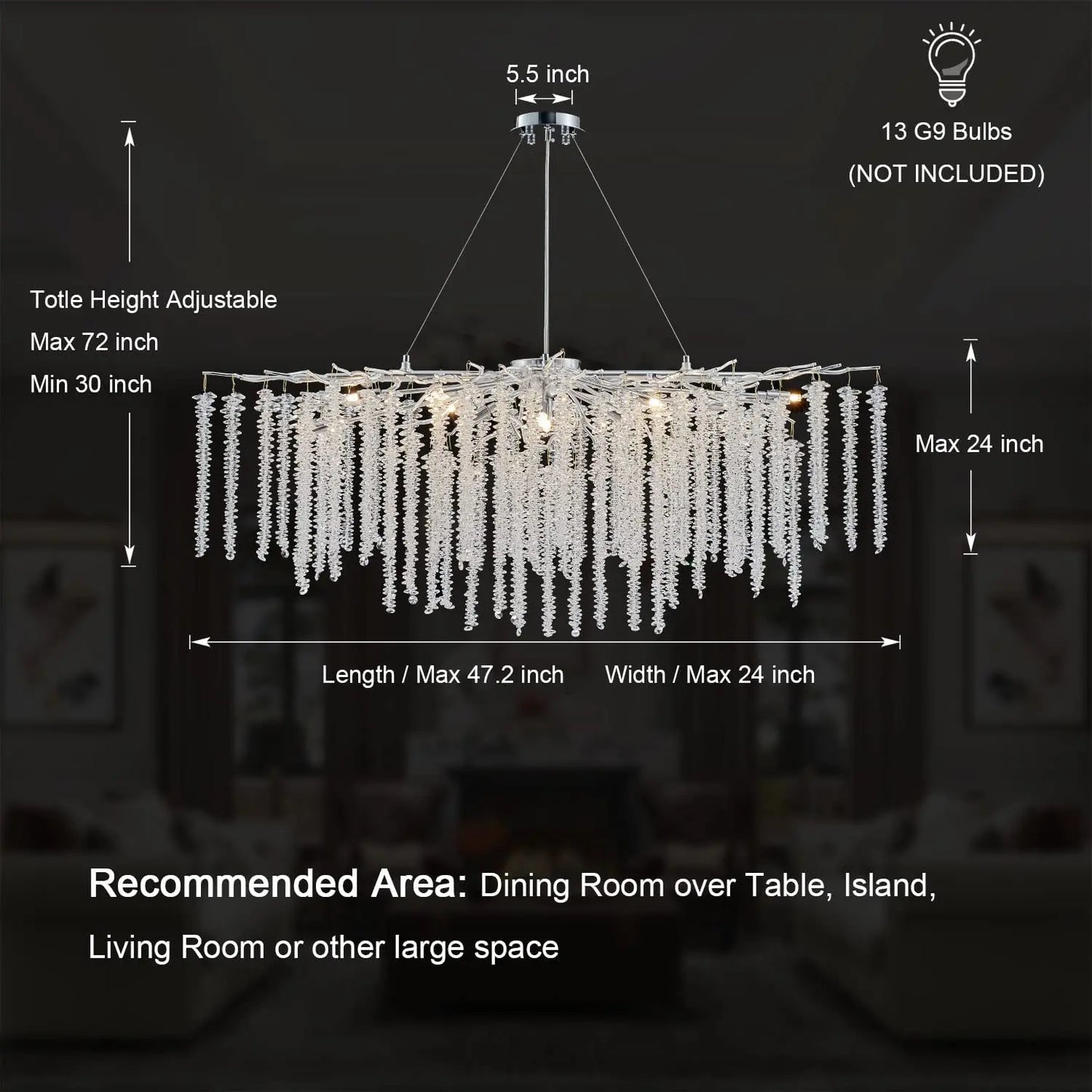 DecorBites™ Crystal Tassel Chandelier: Elegant Dining Room Pendant Light Fixtures