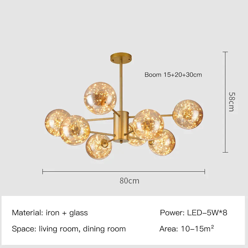 DecorBites™ Gold Star Glass Ball Pendant Light: Modern Nordic LED Chandelier for Home Décor
