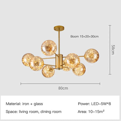 DecorBites™ Gold Star Glass Ball Pendant Light: Modern Nordic LED Chandelier for Home Décor