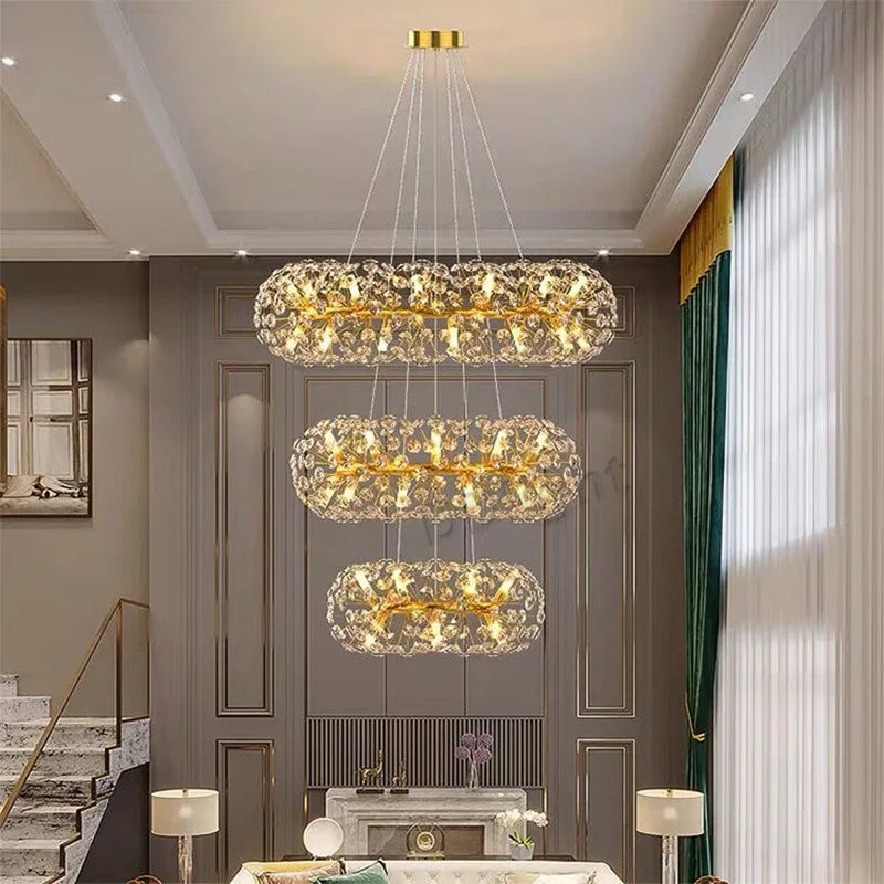 Decorbites™ Candelabro de Cristal Dorado: Lámpara Colgante LED de Lujo para Sala de Estar y Comedor