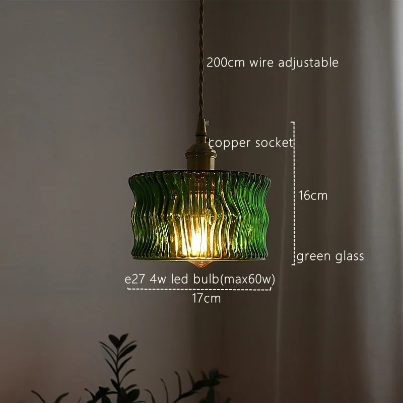DecorBites™ Green Glass LED Pendant Light - Nordic Modern Hanging Lamp
