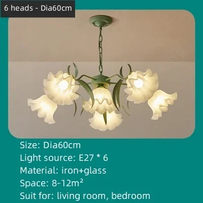DecorBites™ Green Flower Ceiling Chandelier: Elegant Iron Art Pendant Lamp for Living Room, Bedroom, Villa