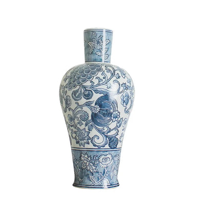 DecorBites™ Chinese Blue White Porcelain General's Jar Flower Vase Home Decoration