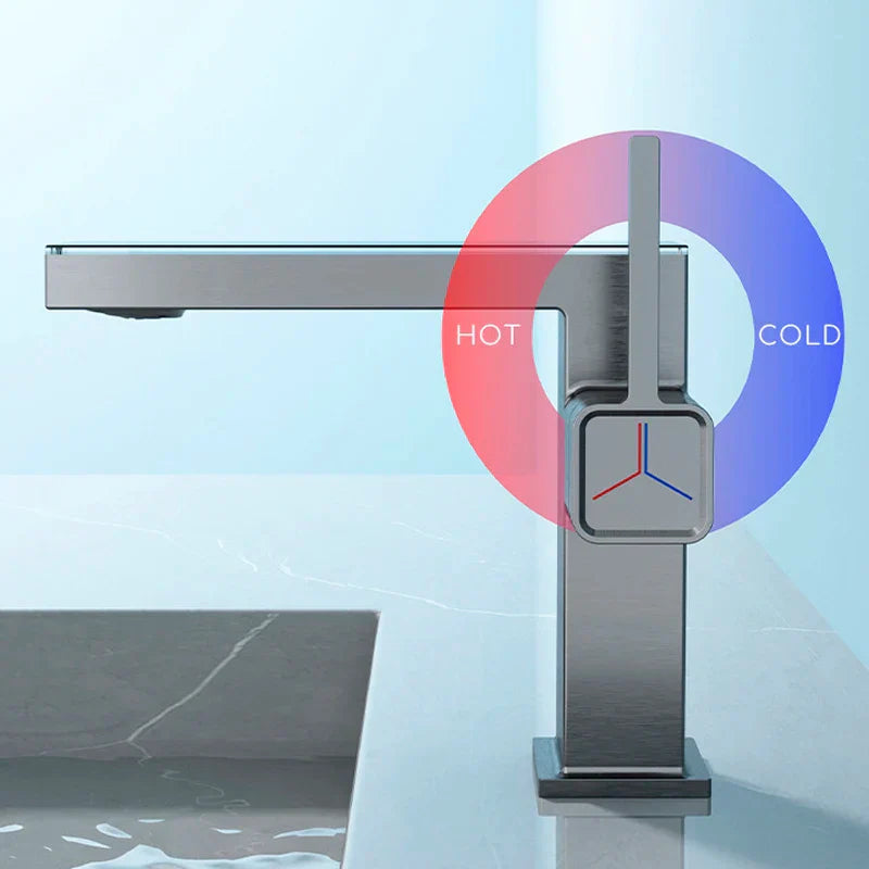 DecorBites™ Gun Grey Digital Display Basin Faucet: Modern Black Bathroom Sink Tap with Temperature Display