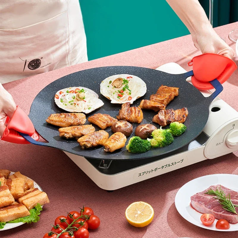 DecorBites™ Korean BBQ Grill Pan: Round Non-Stick Outdoor Frying Pan for Camping & Travel