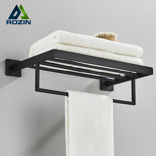 DecorBites™ Black Towel Rack Bar 40cm SUS304 Modern Gold Cloth Holder Wall Mounted