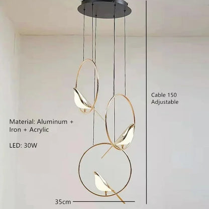 DecorBites™ Gold Magpie Bird Ceiling Chandelier | Modern LED Ring Light for Dining Room & Decor