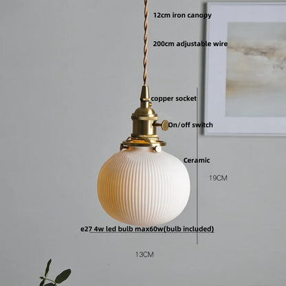 DecorBites™ Ceramic LED Pendant Lamp, Walnut Wood Nordic Hanging Light Fixtures