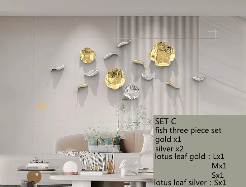 DecorBites™ Carp Fish Lotus Leaf Gold Wall Pendant Chinese Bionics Home Decor