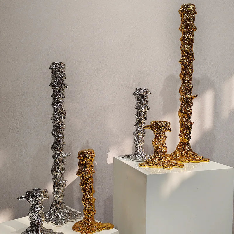 DecorBites™ Golden Candlestick Holder Resin Plated Melt Shape for Wedding & Home Decor