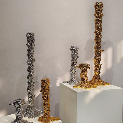 DecorBites™ Golden Candlestick Holder Resin Plated Melt Shape for Wedding & Home Decor
