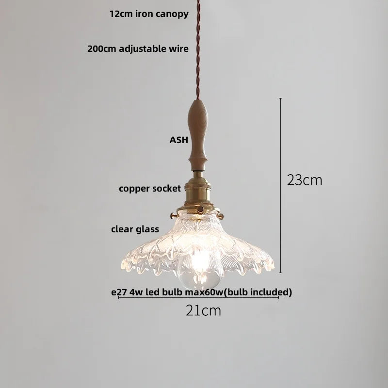 DecorBites™ LED Pendant Light Ash Wood White Ceramic Japanese Style Hanging Lamp