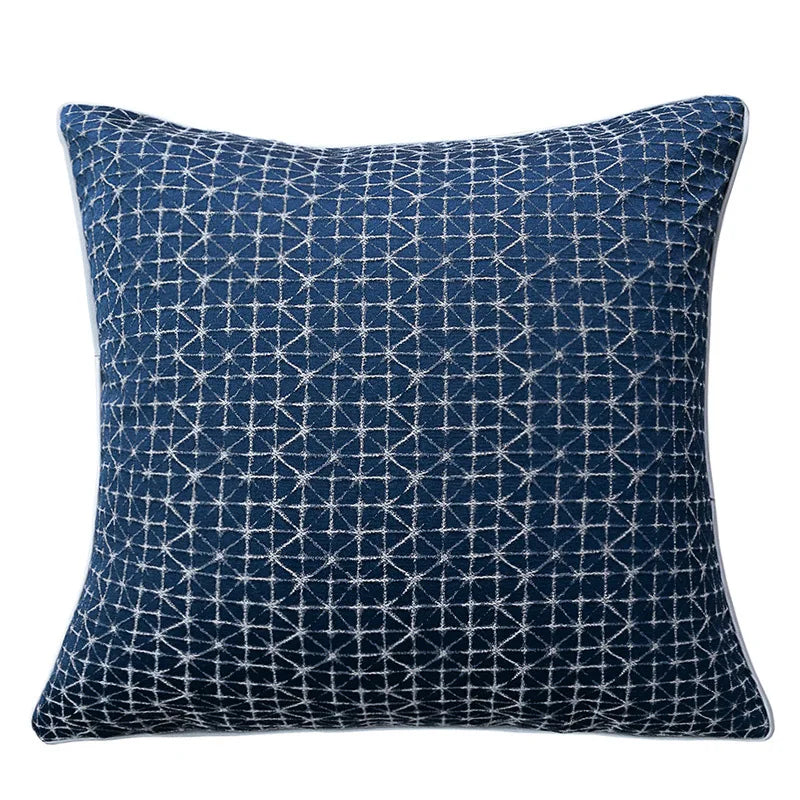 غطاء وسادة من قماش الجاكار الهندسي الأزرق من DecorBites™ مقاس 45×45 سم لتزيين الأريكة
