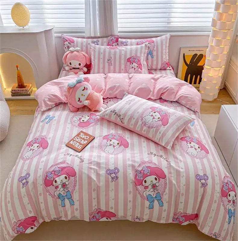 Juego de cama de Cinnamoroll con dibujos animados - Decoración adorable para el hogar