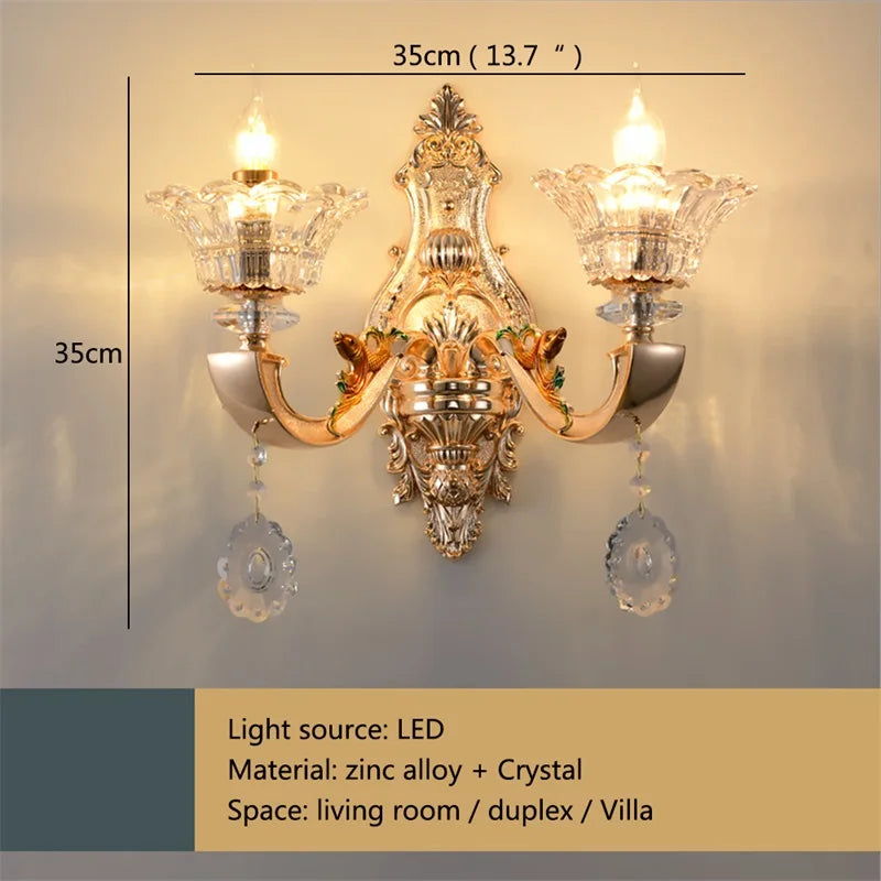 DecorBites™ Gold Crystal Wall Sconce LED Lamp for Home Bedroom & Living Room