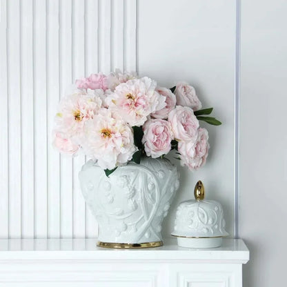 DecorBites™ Embossed Flower Ceramic Ginger Jar Vase - Home Decor Storage Tank