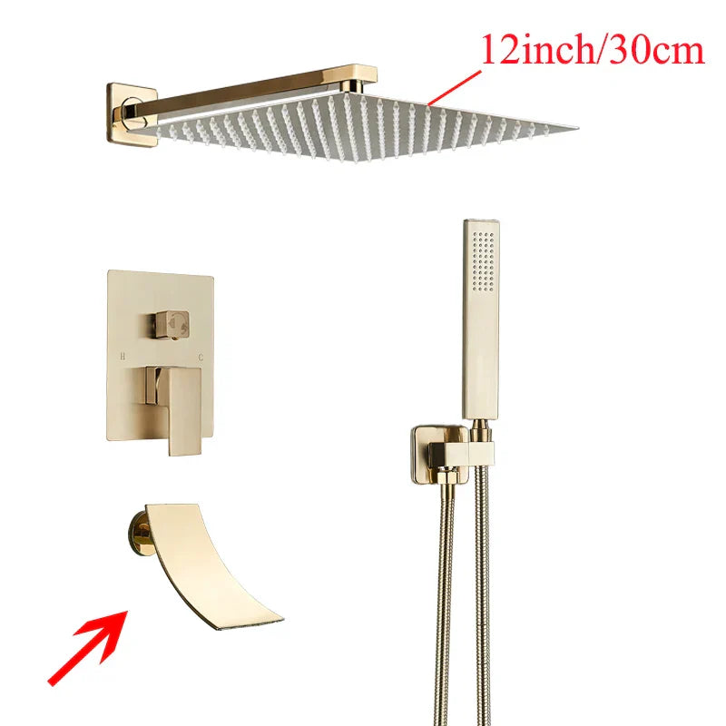 Sistema de ducha mural DecorBites™ negro con teleducha - Grifo de agua de lluvia de 12/16 pulgadas