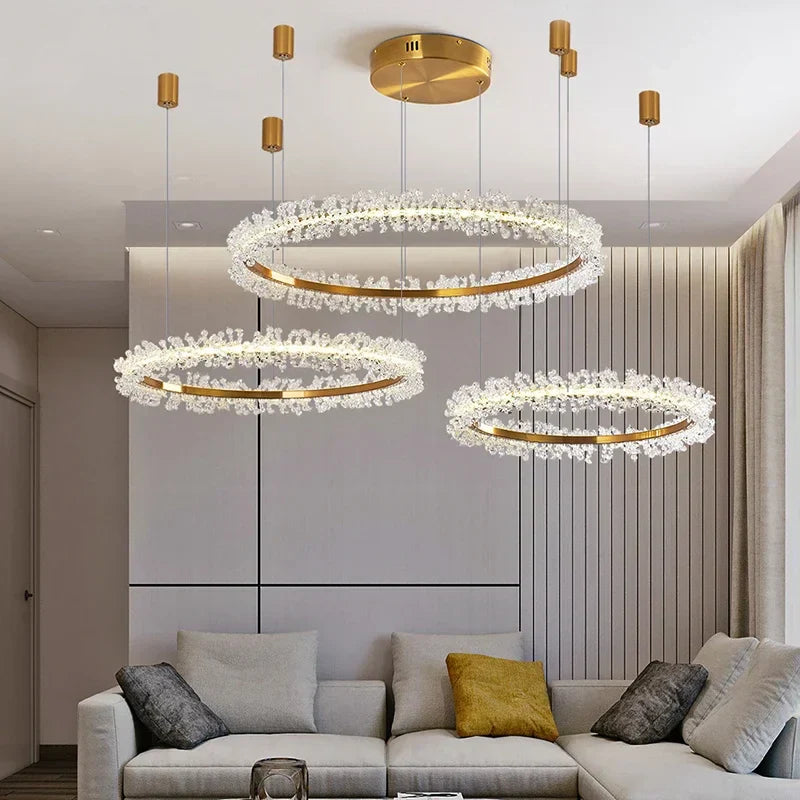 DecorBites™ Gold Crystal Ring Chandelier for Living Room and Restaurant Décor