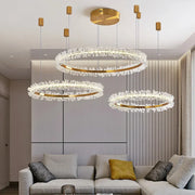Chandelier de Anillo de Cristal Dorado Decorbites™ para la Decoración de Sala de Estar y Restaurante