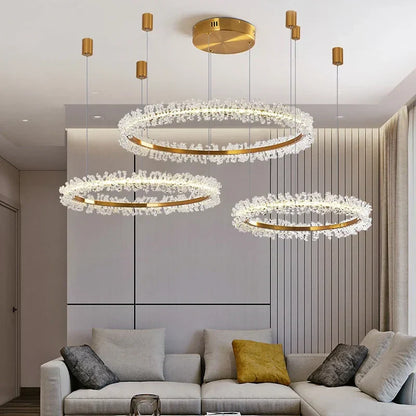 DecorBites™ Gold Crystal Ring Chandelier for Living Room and Restaurant Décor