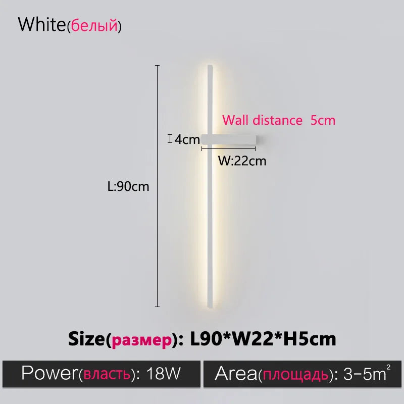 مصباح حائط طويل أسود من DecorBites™ - مصباح حائطي عصري بسيط لغرفة النوم وغرفة المعيشة والتلفزيون