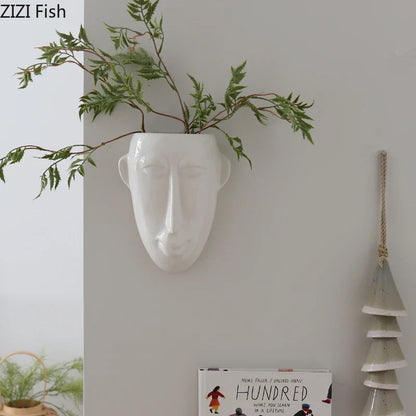 ديكور بايتس™ - مزهرية خزفية على شكل وجه إنسان تجريدي، وعاء نباتات، ديكور غرفة