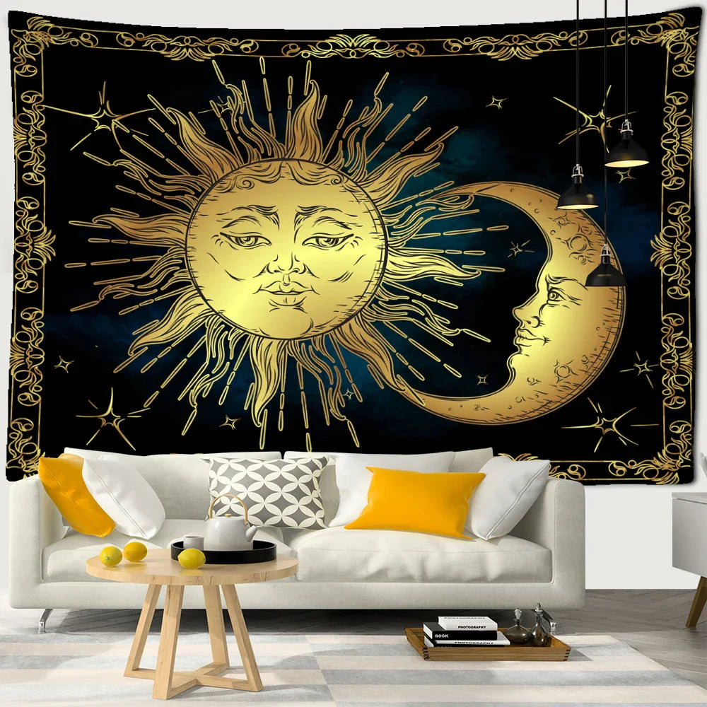 Decobites Sun Moon Tarot Tapestry: Mystical Abstract Art for Home Decor