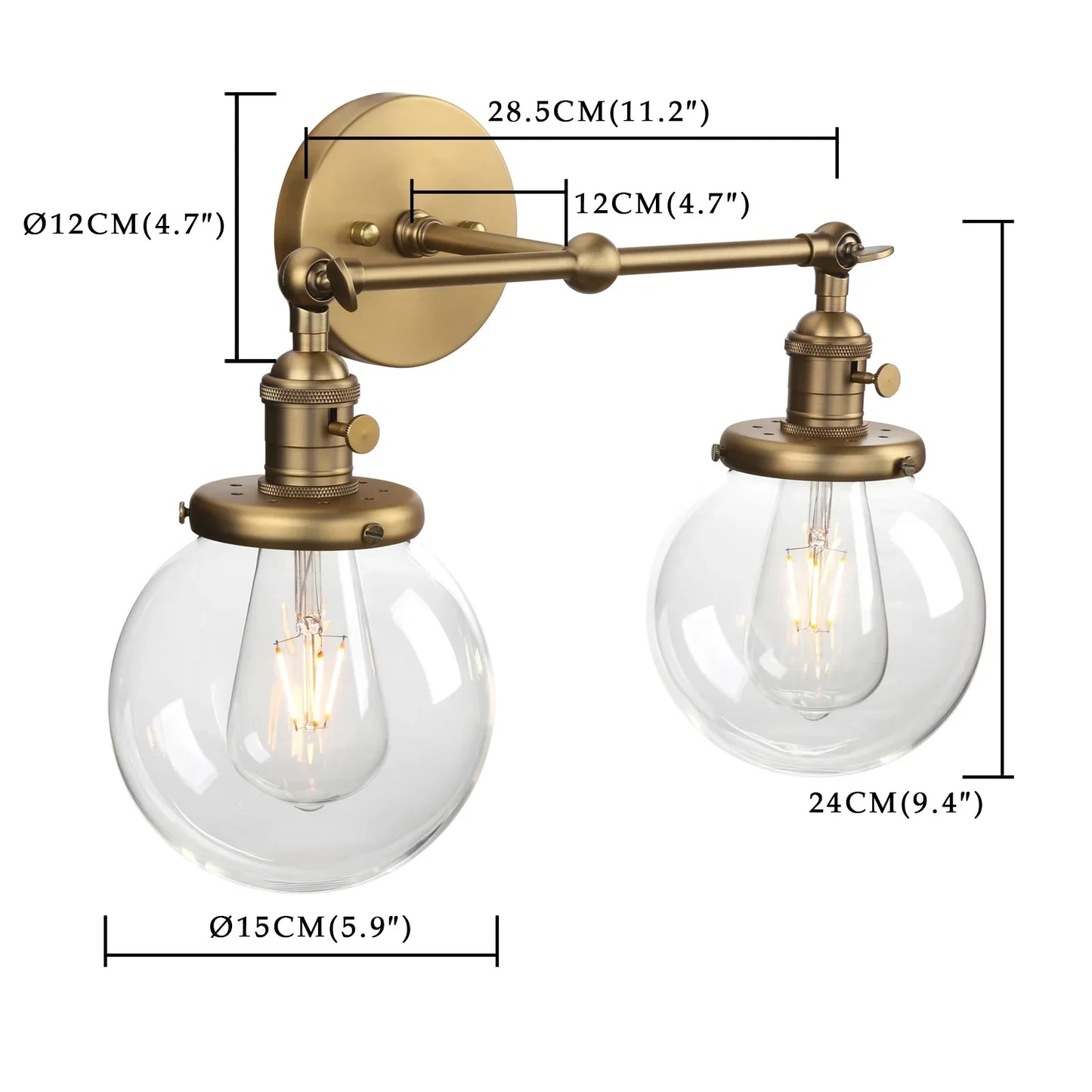 DecorBites™ Double Ball Heads Globe Glass Wall Sconce, Modern Vintage Indoor Lighting