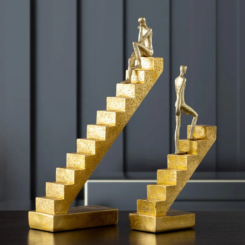 DecorBites™ Golden Man Abstract Resin Figure Sculpture Staircase Decor
