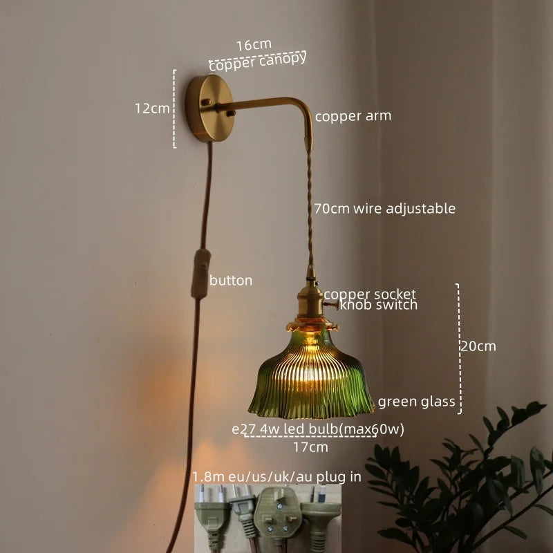 DecorBites™ LED Wall Lamp Glass Copper Arandelas Para Parede Retro Style for Living Room
