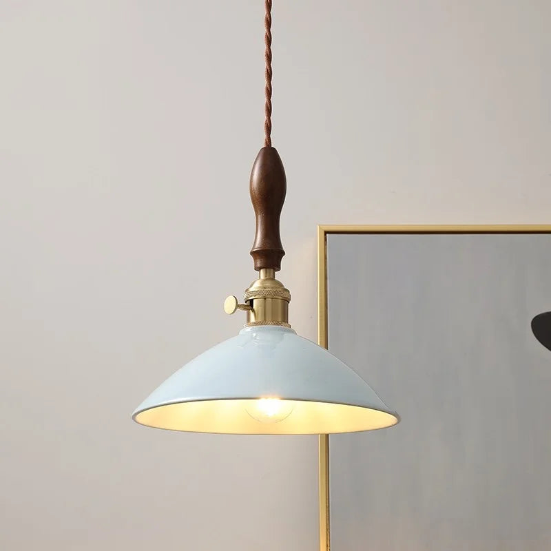 DecorBites™ Ceramic Knob Switch LED Pendant Lamp, Nordic Walnut Wood Hanging Light Fixtures for Living Room
