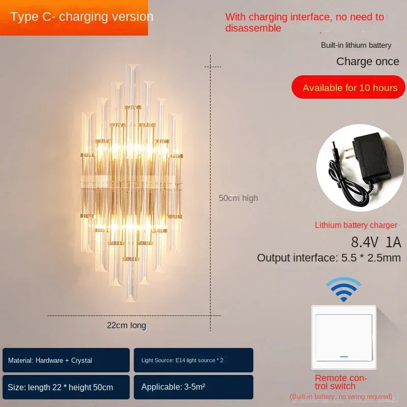 DecorBites™ Crystal Wall Lamp: Modern Luxury Wireless Rechargeable Sconce Light for Bedroom & Living Room